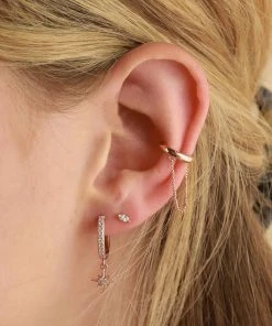 Astrid & Miyu Crystal Star Hoops In Rose Gold Earrings