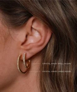Astrid & Miyu Earrings Crystal Hinge Small Hoops In Gold