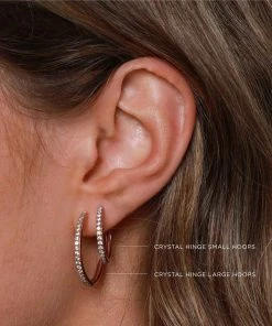 Astrid & Miyu Earrings Crystal Hinge Small Hoops In Rose Gold