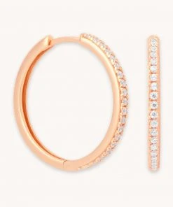 Astrid & Miyu Earrings Crystal Hinge Large Hoops In Rose Gold