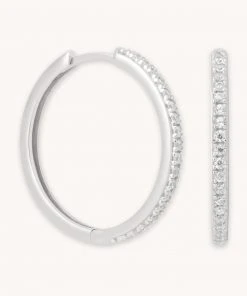 Astrid & Miyu Crystal Hinge Large Hoops In Silver