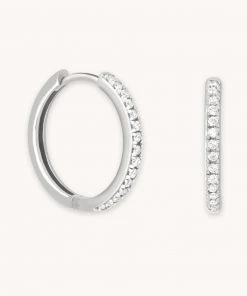Astrid & Miyu Crystal Hinge Small Hoops In Silver Earrings