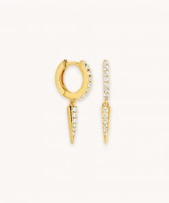Astrid & Miyu Crystal Spike Huggies In Gold Earrings