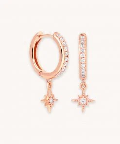 Astrid & Miyu Crystal Star Hoops In Rose Gold Earrings