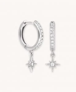 Astrid & Miyu Best Sellers Crystal Star Hoops In Silver