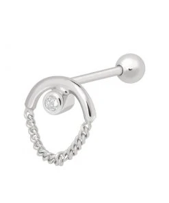 Astridandmiyu Sale Arched Diamond Charm Barbell In Silver