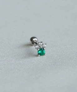 Astridandmiyu Emerald & Crystal Barbell In Silver Sale