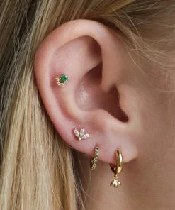 Astridandmiyu Emerald & Crystal Barbell In Gold