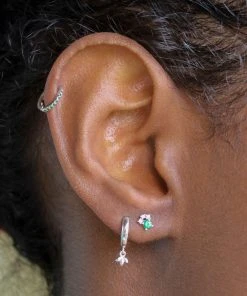 Astridandmiyu Emerald & Crystal Barbell In Silver Sale