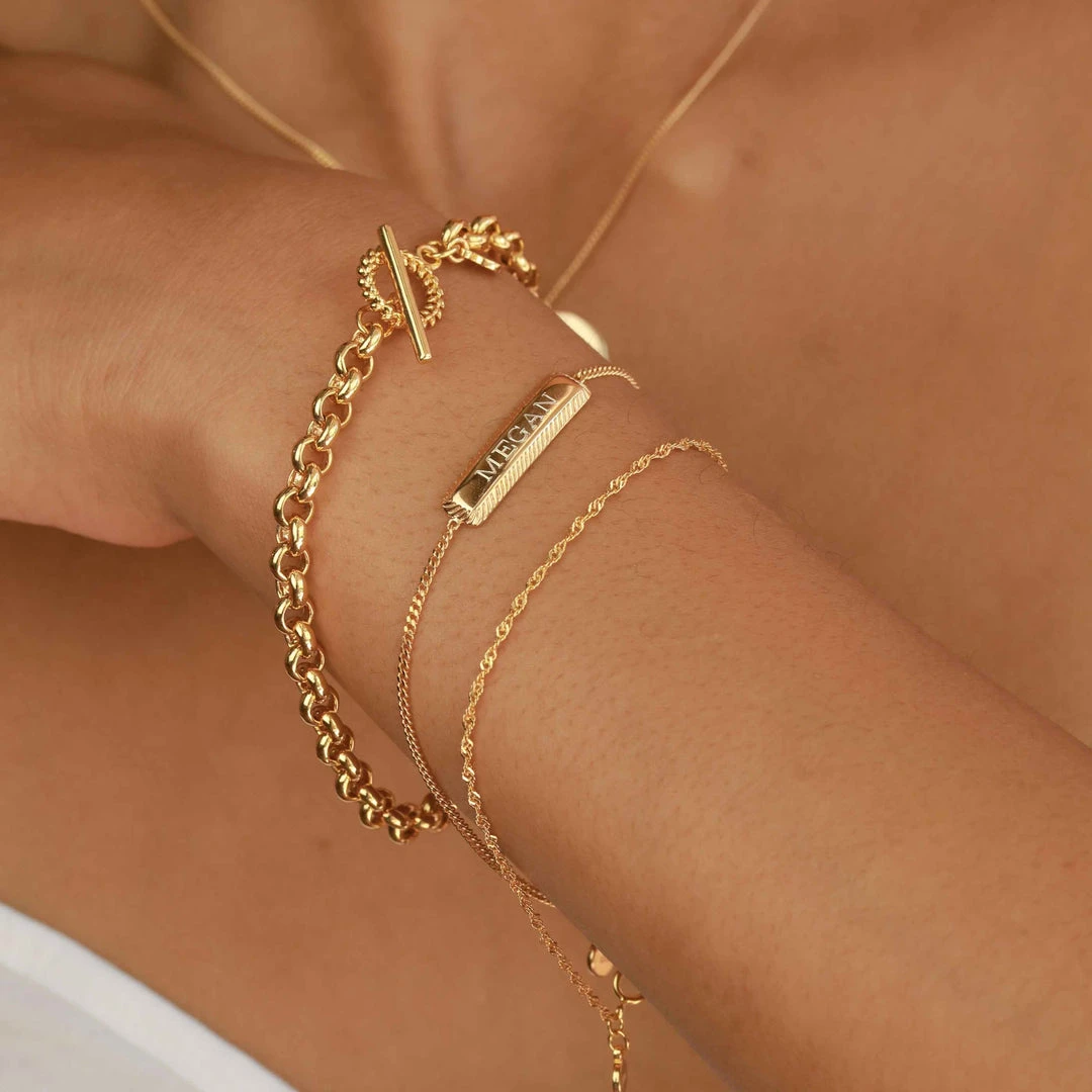 Astridandmiyu Bracelets Etched ID Bracelet In Gold 6 Astridandmiyu Bracelets Etched ID Bracelet In Gold