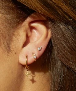 Astrid & Miyu Etched Star Hoops In Gold Earrings