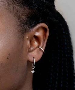 Astrid & Miyu Earrings Etched Star Hoops In Silver