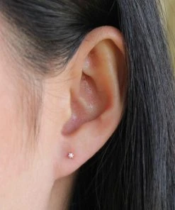 Astridandmiyu Earrings Flora Tiny Barbell In Rose Gold