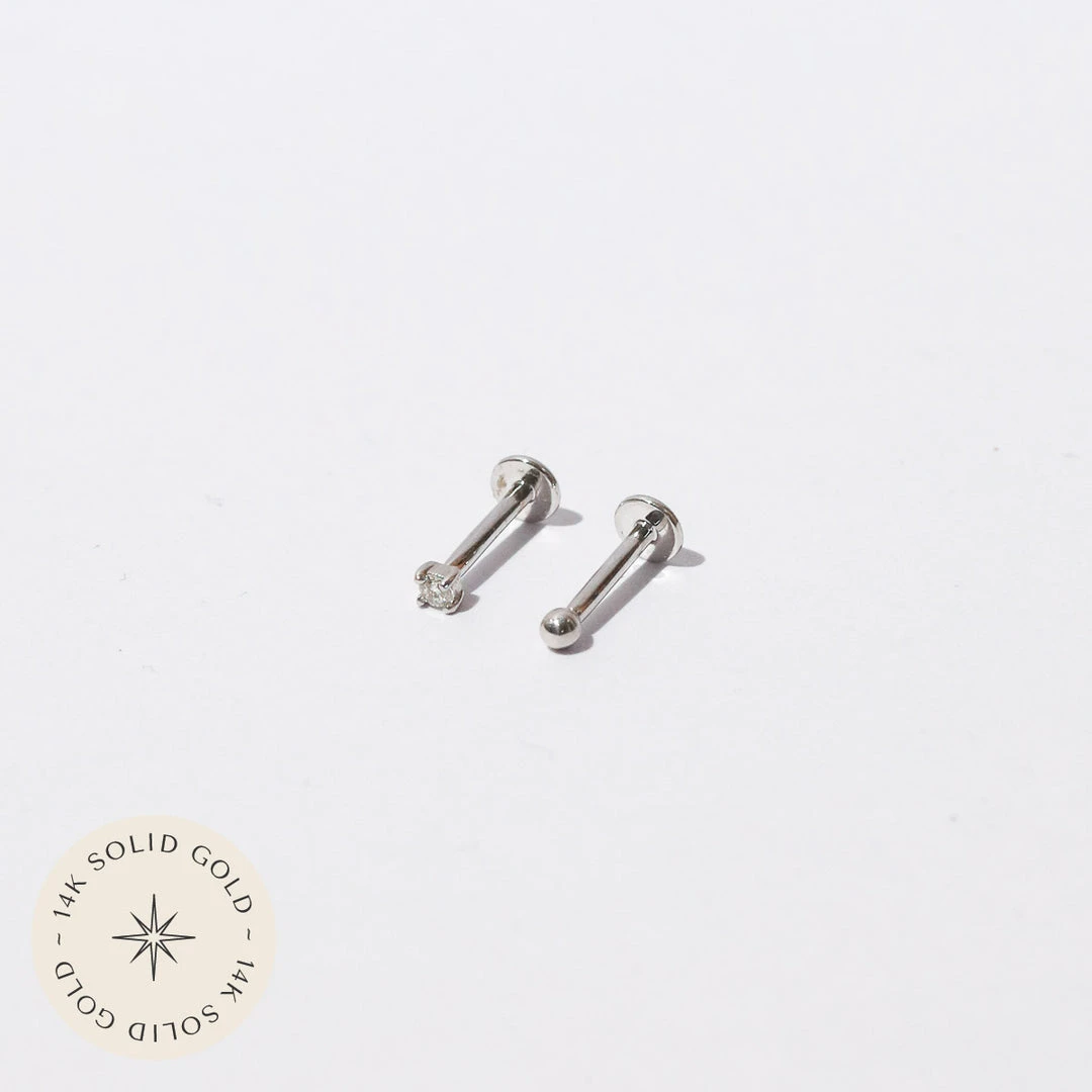 Astrid & Miyu Diamond Piercing Stacking Set In Solid White Gold Earrings 3 Astrid & Miyu Diamond Piercing Stacking Set In Solid White Gold Earrings
