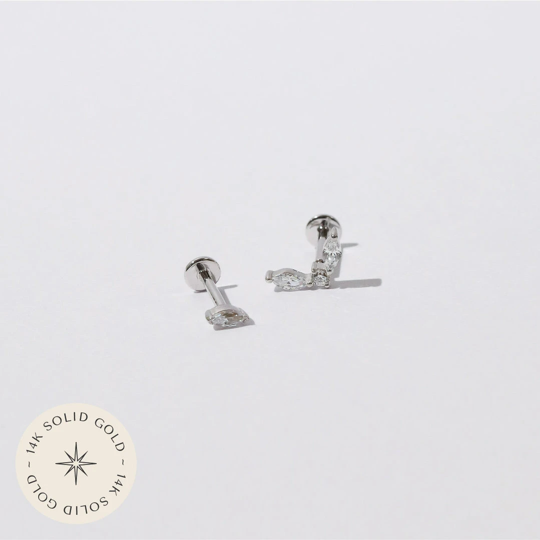 Astrid & Miyu Marquise Piercing Stacking Set In Solid White Gold 3 Astrid & Miyu Marquise Piercing Stacking Set In Solid White Gold