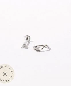 Astrid & Miyu Wave Piercing Stacking Set In Solid White Gold Earrings