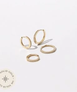 Astrid & Miyu White Topaz Hoop Stacking Set In Solid Gold