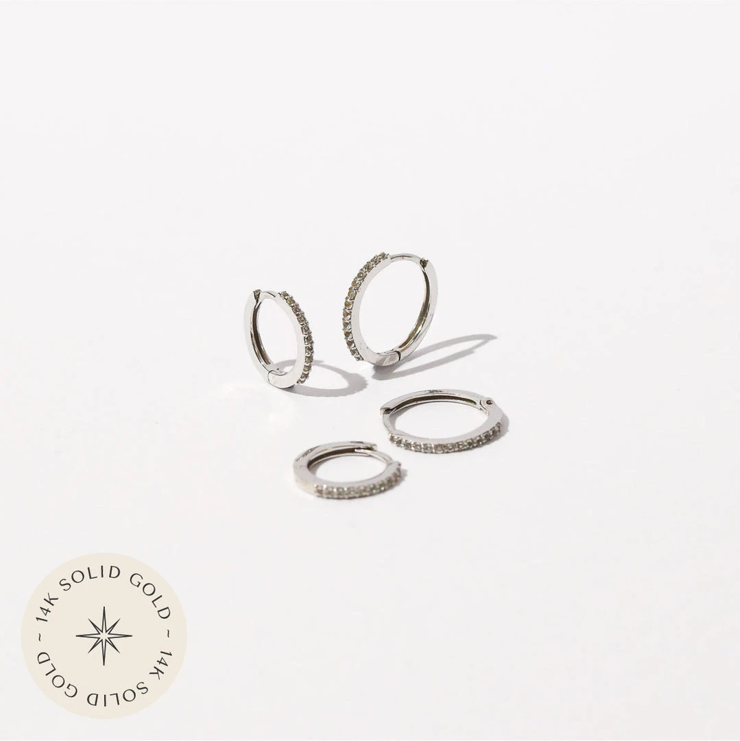 Astrid & Miyu Earrings White Topaz Hoop Stacking Set In Solid White Gold 3 Astrid & Miyu Earrings White Topaz Hoop Stacking Set In Solid White Gold