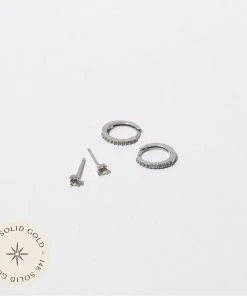 Astrid & Miyu Earrings White Topaz Stacking Set In Solid White Gold