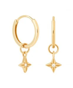 Astrid & Miyu Etched Star Hoops In Gold Earrings