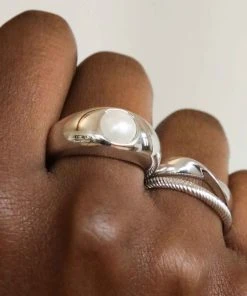 Astridandmiyu Illume Pearl Dome Ring In Silver
