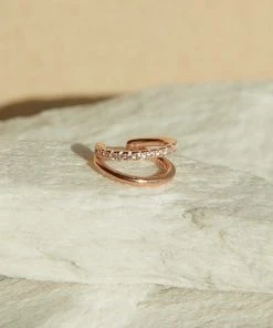 Astridandmiyu Earrings Illusion Crystal Ear Cuff In Rose Gold