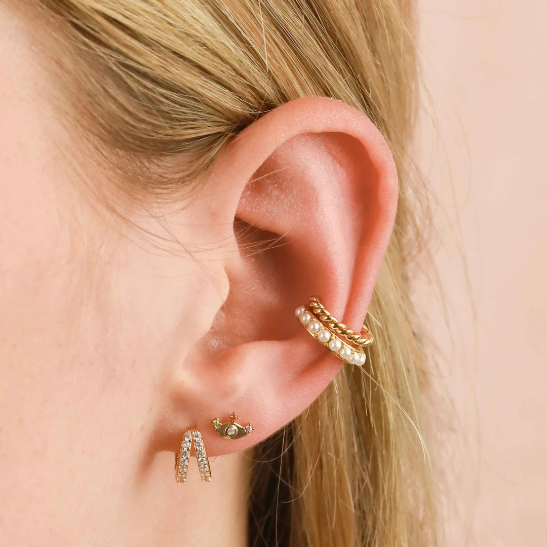 Astrid & Miyu Illusion Crystal Huggies In Gold 6 Astrid & Miyu Illusion Crystal Huggies In Gold