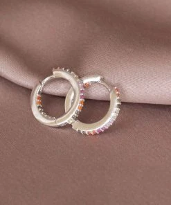 Astridandmiyu Iridescent Hoops In Silver Earrings