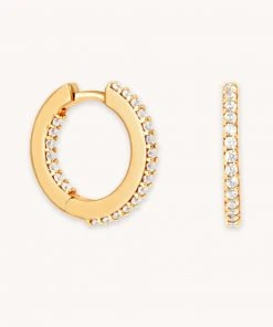 Astrid & Miyu Best Sellers Iridescent Crystal Hoops In Gold