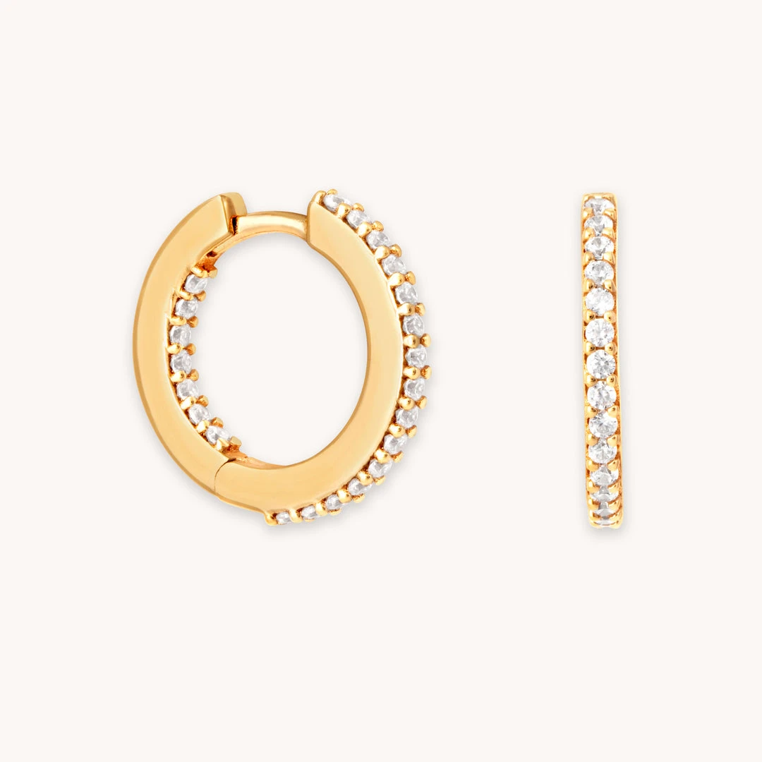 Astrid & Miyu Best Sellers Iridescent Crystal Hoops In Gold 3 Astrid & Miyu Best Sellers Iridescent Crystal Hoops In Gold