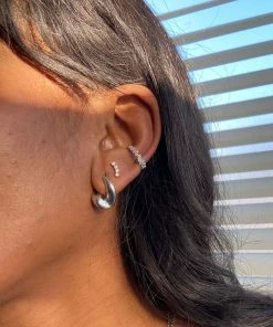 Astridandmiyu Curved Crystal Barbell In Silver