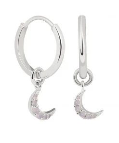 Astridandmiyu Mystic Moon Pendant Hoop Earrings In Silver