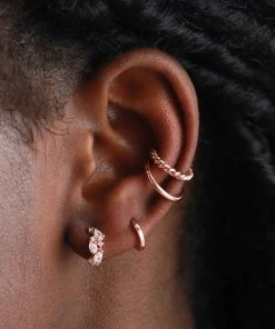 Astridandmiyu Earrings Mystic Simple Huggies In Rose Gold