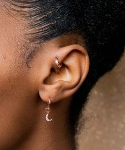 Astrid & Miyu Mystic Moon Crystal Hoops In Rose Gold Sale