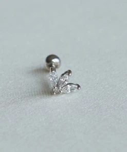 Astridandmiyu Earrings Navette Fan Barbell Earring In Silver