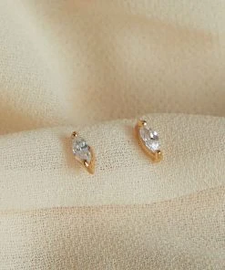 Astridandmiyu Navette Gem Stud Earrings In Gold