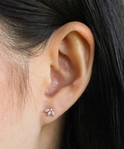 Astridandmiyu Earrings Navette Fan Barbell Earring In Rose Gold