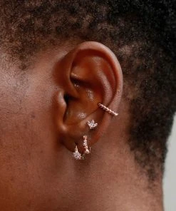 Astridandmiyu Earrings Navette Fan Barbell Earring In Rose Gold