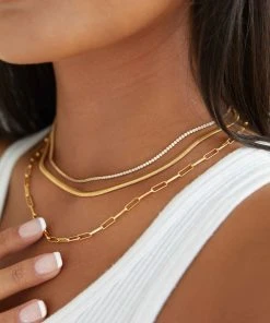 Astrid & Miyu Oval Snake Chain Necklace In Gold Necklaces