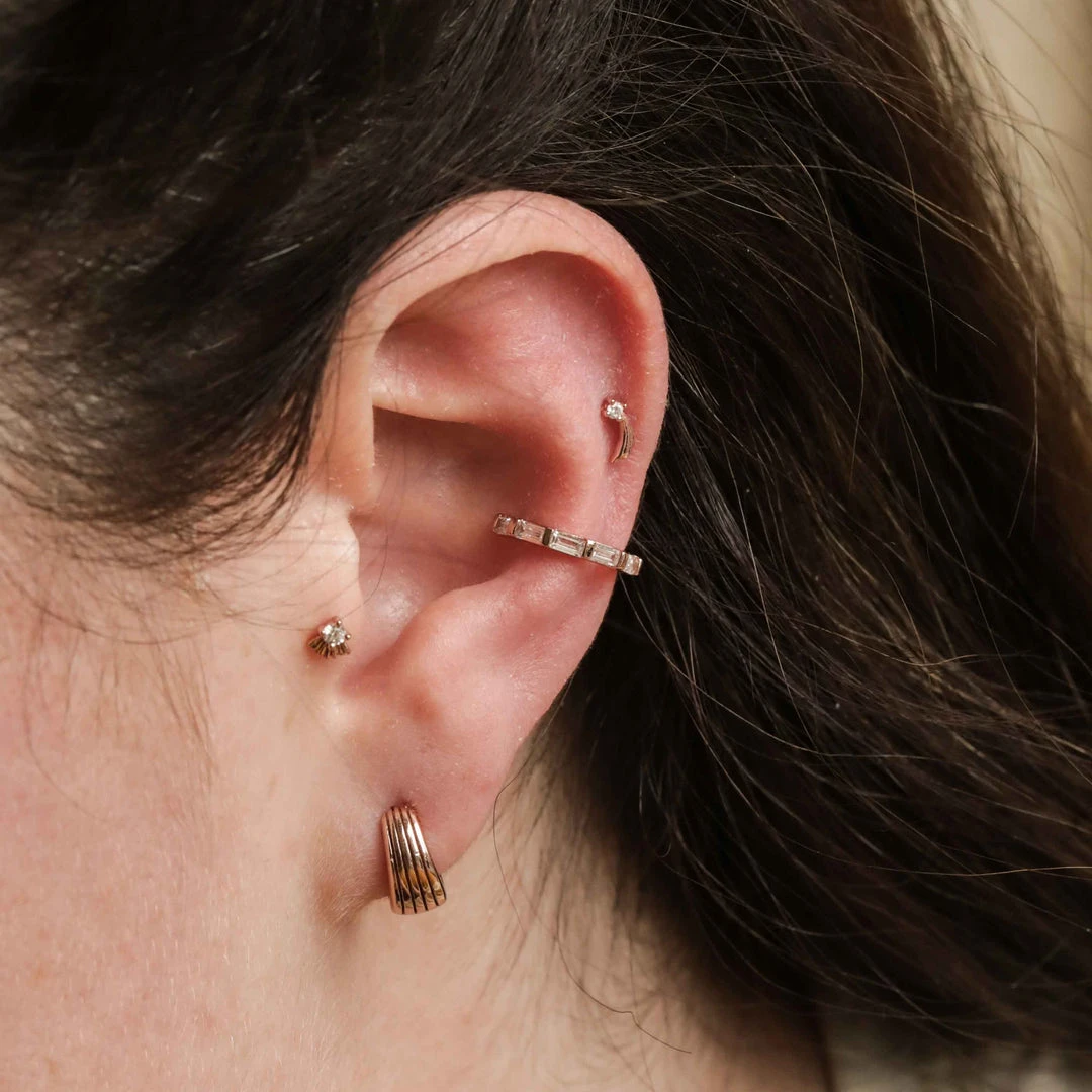 Astridandmiyu Baguette Crystal Ear Cuff In Rose Gold 6 Astridandmiyu Baguette Crystal Ear Cuff In Rose Gold