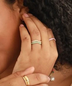 Astrid & Miyu Wave Crystal Ring In Gold 15 Astrid & Miyu Wave Crystal Ring In Gold