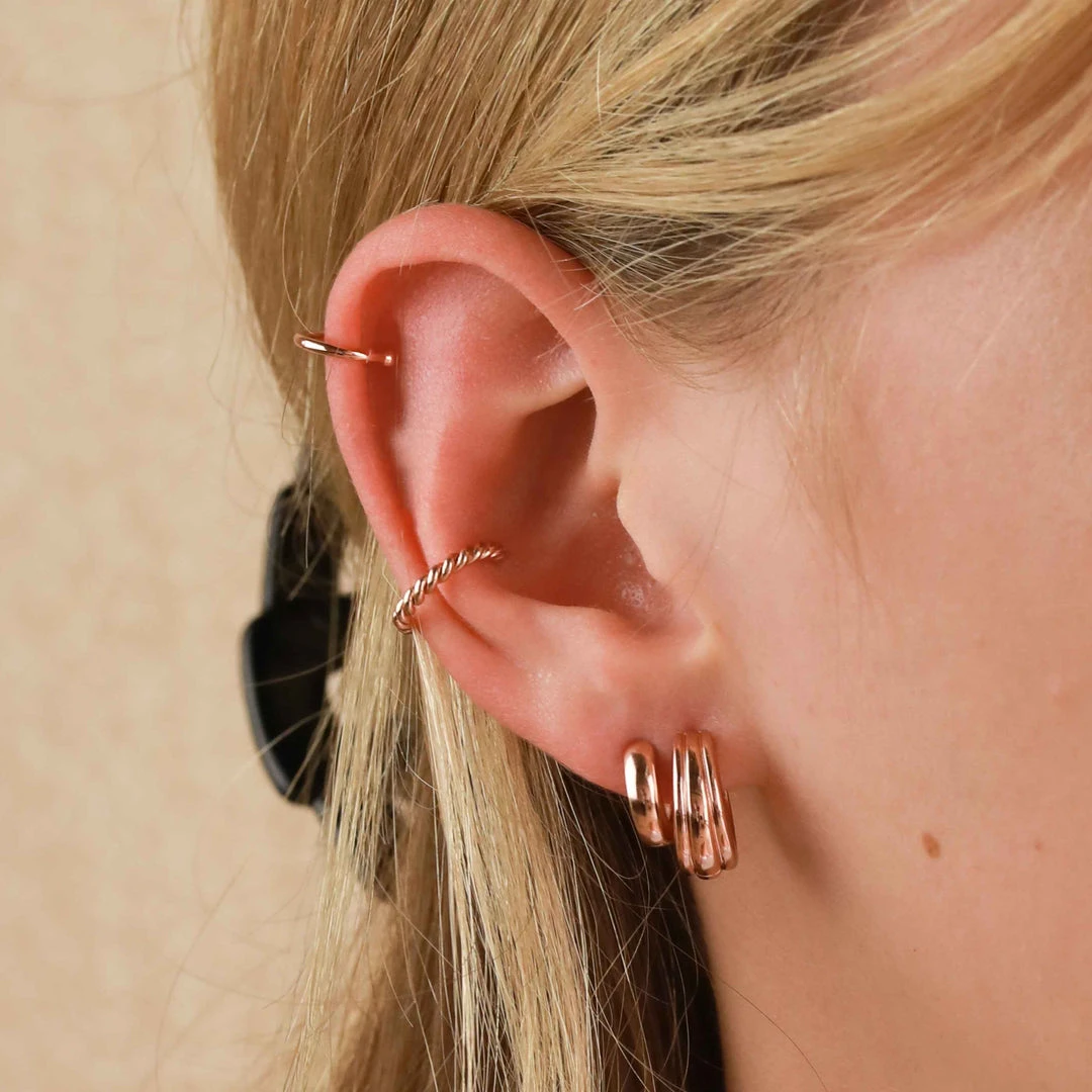 Astrid & Miyu Ripple Hoops In Rose Gold Earrings 6 Astrid & Miyu Ripple Hoops In Rose Gold Earrings