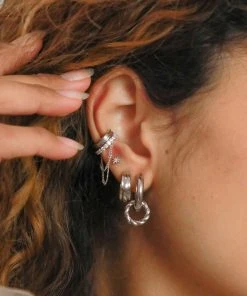 Astrid & Miyu Earrings Crystal Chain Ear Cuff In Silver