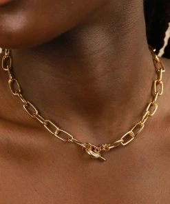 Astrid & Miyu Ripple T-Bar Chunky Necklace In Gold Necklaces