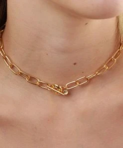 Astrid & Miyu Ripple T-Bar Chunky Necklace In Gold Necklaces