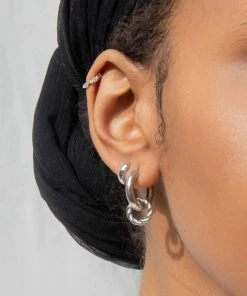 Astrid & Miyu Rope Charm Hoops In Silver