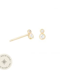 Astrid & Miyu Double Topaz Stud Earrings In Solid Gold