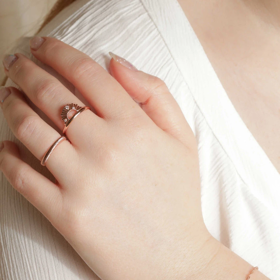 Astridandmiyu Sale Sunbeam Crystal Ring In Rose Gold 4 Astridandmiyu Sale Sunbeam Crystal Ring In Rose Gold