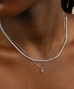 Astrid & Miyu Necklaces Tennis Chain Necklace In Silver 11 Astrid & Miyu Necklaces Tennis Chain Necklace In Silver