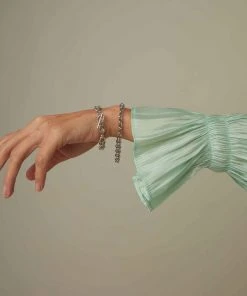 Astrid & Miyu Textured Oval Link T-Bar Bracelet In Silver